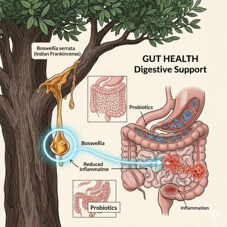 Odkryj, jak Boswellia serrata i jej mechanizm hamowania 5-LOX może wspierać zdrowie jelit. Poznaj badania kliniczne dotyczące IBD (Crohn, WZJG) i IBS. Naturalne wsparcie w walce ze stanem zapalnym.