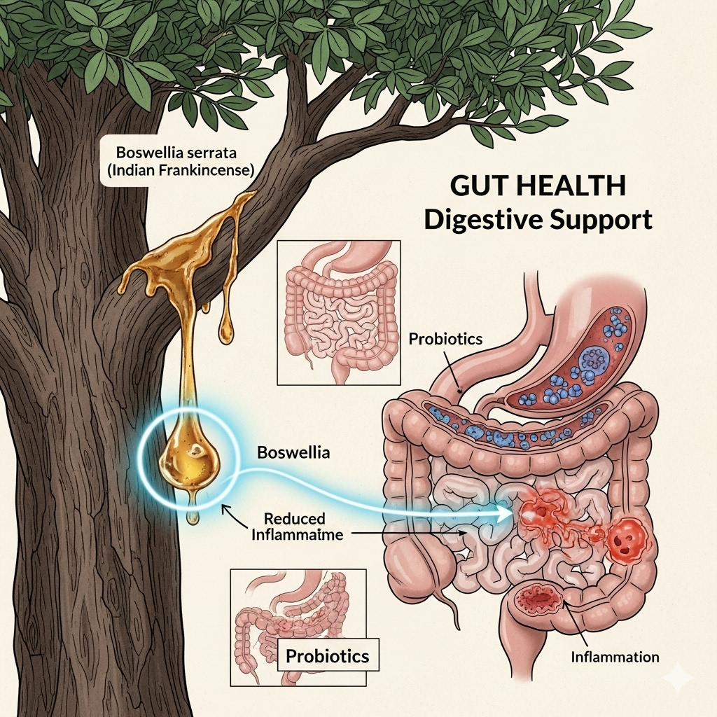 Odkryj, jak Boswellia serrata i jej mechanizm hamowania 5-LOX może wspierać zdrowie jelit. Poznaj badania kliniczne dotyczące IBD (Crohn, WZJG) i IBS. Naturalne wsparcie w walce ze stanem zapalnym.